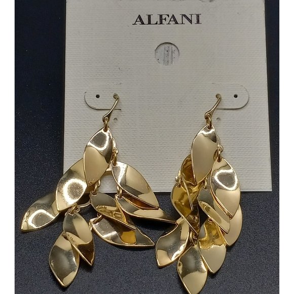 Alfani Gold Tone Statement Runway Multi Dangling Leaves Wire Earrings 2 1/2" - Picture 2 of 6